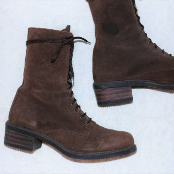 Wildleder Schnürschuhe boho Ankle Boots EU/DE Gr. 41 vielseitige Stiefeletten schmal Hippie Ösen und Haken