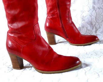 red heels leather boots EU/DE size. 39 high heel 7.5 cm 00s boho striking slightly mottled