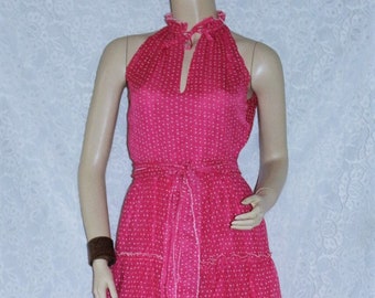 pinkes 70er Maxikleid Hippie Chiffon vintage EU/DE Gr.34 pink boho Party chic Sommerkleid ausgestellter Stufenrock