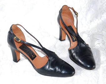 80er Pumps EU/DE Gr. Leder High Heel sexy elegant Riemenschuhe vintage chic