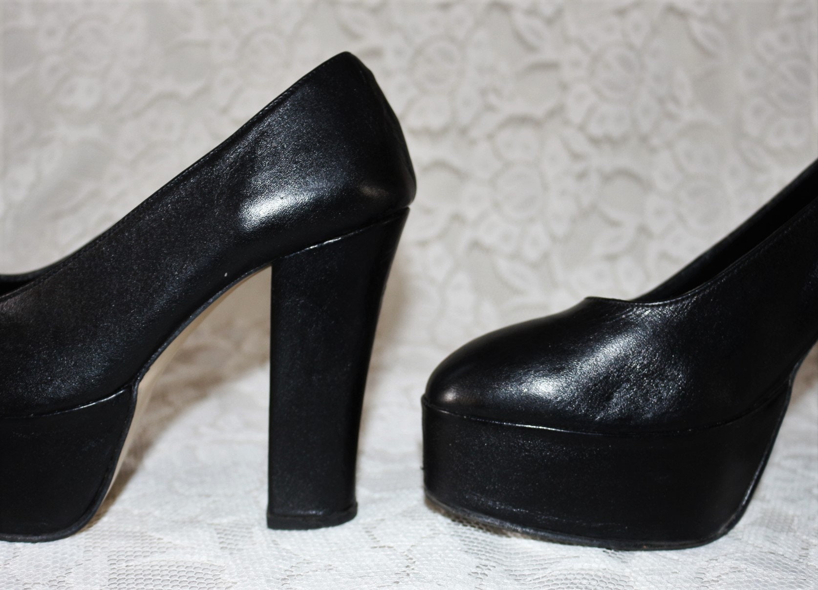 Plateau Pumps leren vintage jaren 80 jaren 90 schoenen EU/DE Etsy