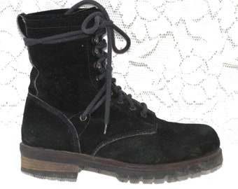 Bottes à lacets en daim y2k chaussures chunky EU/DE taille 40 vintage chaussures à lacets noires boho hippie cuir