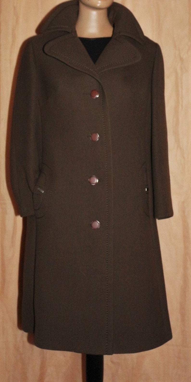 70s coat size L 40 42 wool coat with big collar TOP plain elegant hippie brown new wool