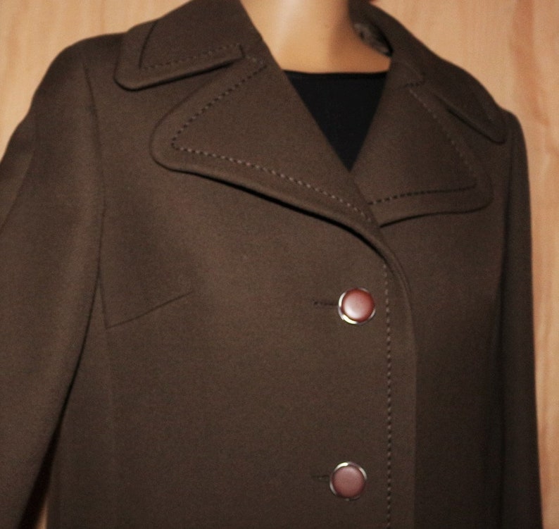70s coat size L 40 42 wool coat with big collar TOP plain elegant hippie brown new wool