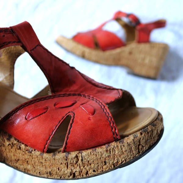 70s sandals leather cork EU/DE size 40 41 hippie platform vintage boho summer shoes