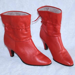 Leren enkellaarsjes jaren 80 EU/DE maat. 38 vintage boho korte laarzen met ruches, hippie, 7 cm hak