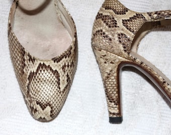 70er 80er Snake Pumps Leder EU/DE Gr. 38 boho High Heel 8,5cm Sandalette vintage Riemenpumps elegant