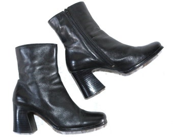 Ankle Boots y2k High Heel EU/DE Gr.37 vintage Leder Stiefelette vielseitig boho schwarz 7,5cm Mittelnaht