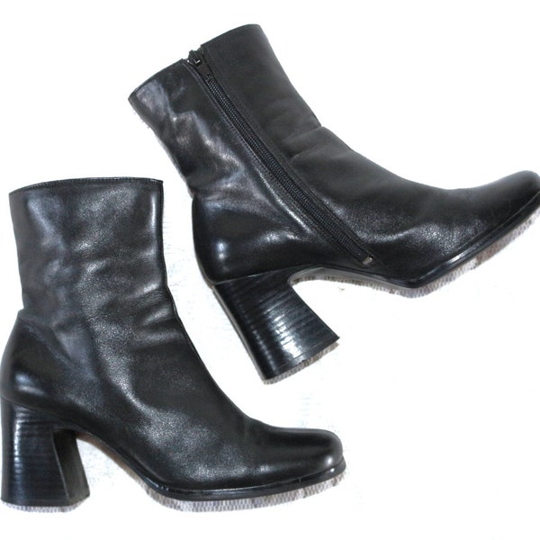 Ankle Boots y2k High Heel EU/DE Gr.37 vintage Leder Stiefelette vielseitig boho schwarz 7,5cm Mittelnaht