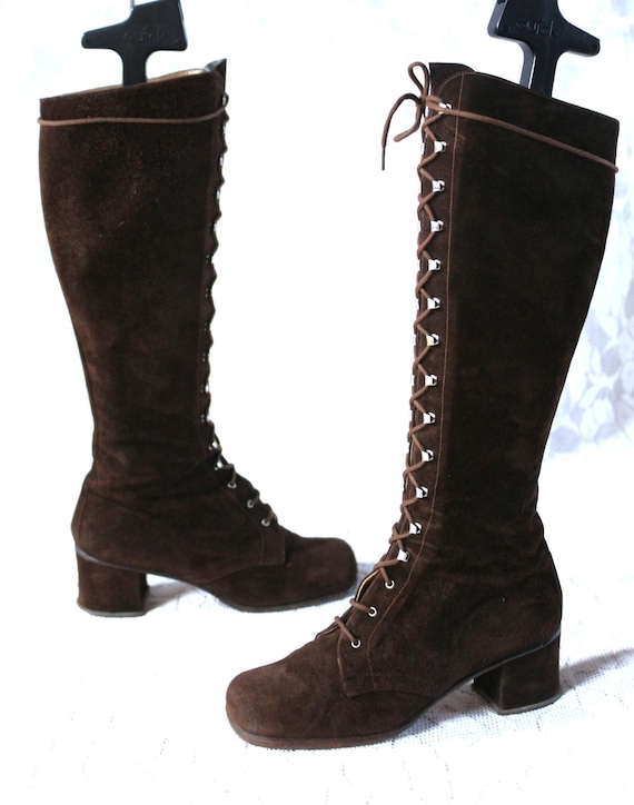 60er 70er Schnürstiefel EU/DE Gr.34 Leder Valentino Hippie Kult boho schlank Wildleder