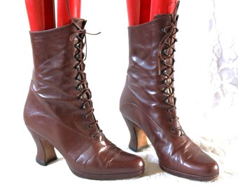 Full-leather lace-up ankle boots EU/DE size 38 39 platform edwardian boho versatile victorian quality