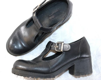 Buckle shoes leather 80s y2k EU/DE size. 39 boho vintage chunky low shoes versatile