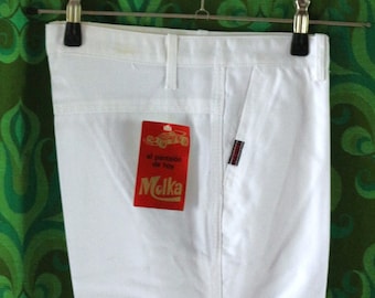 70s trousers flared men EU/DE size XS S vintage white jeans hippie unworn