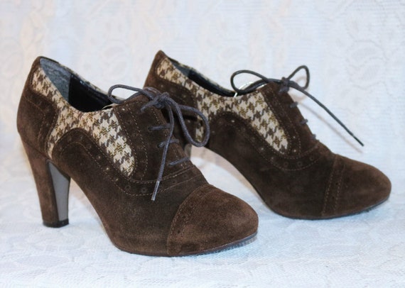 Veterschoenen Platform Leer Hoge Hak EU/DE Gr.35 36 Suède Stof - Etsy België