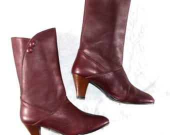 70s 80s Short Boots EU/DE Size 37 Hippie Vintage Boho Slip-on Boots Button Boots Dark Red