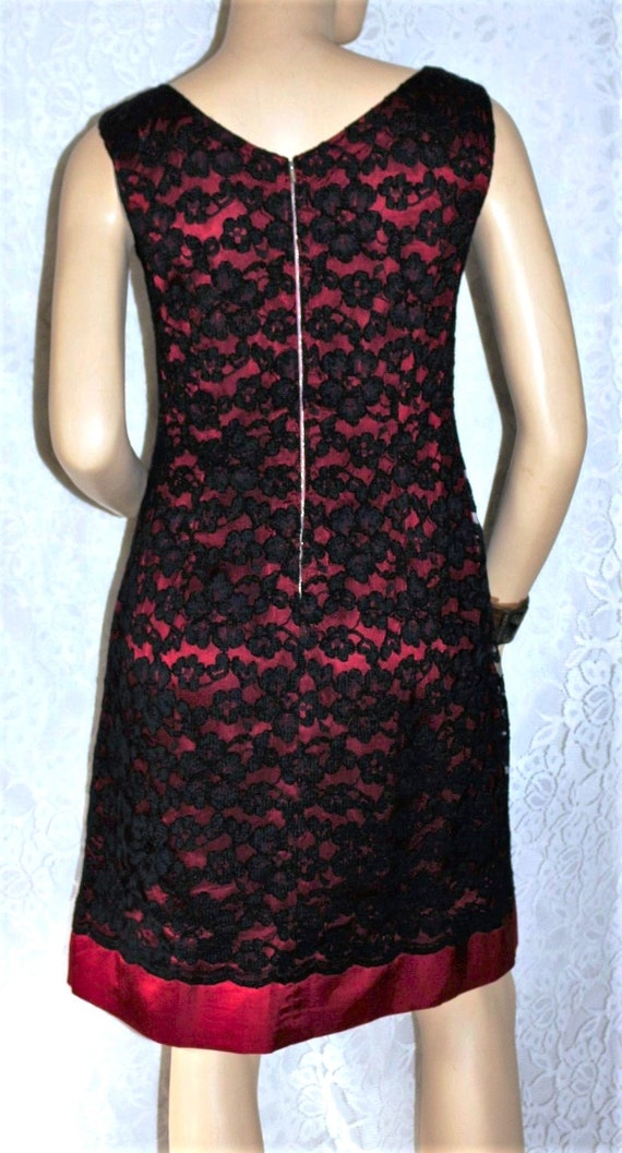 Dress 60s 70s tulle lace satin shift dress + bag … - image 4