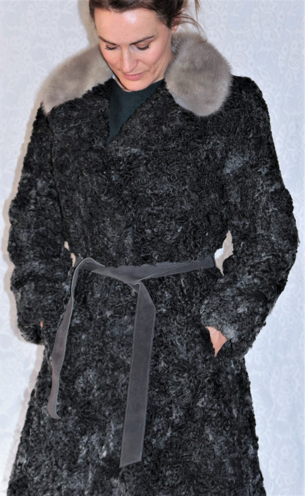 Persianer Mantel Echtpelz Kragen Grau Persianermantel Mit