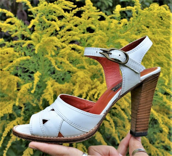 Sandalen vintage 10 cm Hoge Hak 70s 80s Leer EU/DE Gr. 385 39 - Etsy België