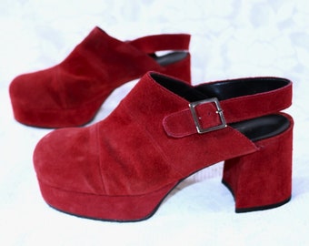 Platform clogs sandals EU/DE size. 37 37.5 Hippie strap sandals boho suede red true vintage