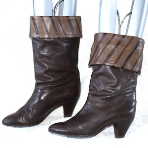 80s slouch leren laarzen EU/DE maat 37 38 omslag met strepen Peter Kaiser instaplaarzen boho vintage