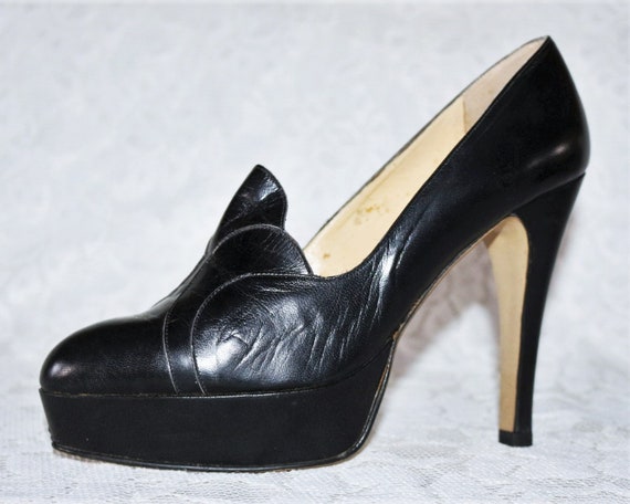 Plateau Pumps Stiletto 70s 80s Leather High Heel … - image 3