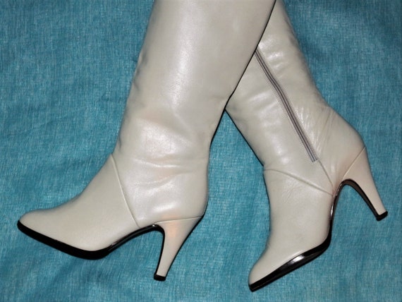 elegant vintage leather boots cream-white EU/DE si