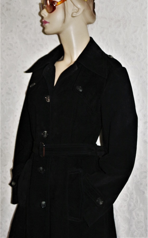 Vintage VTG European Bohemian Brown Suede Long Line Coat with Tie Waist Size 40