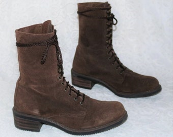 brown suede lace-up shoes boho ankle boots EU/DE size 41 versatile ankle boots narrow hippie eyelets and hooks