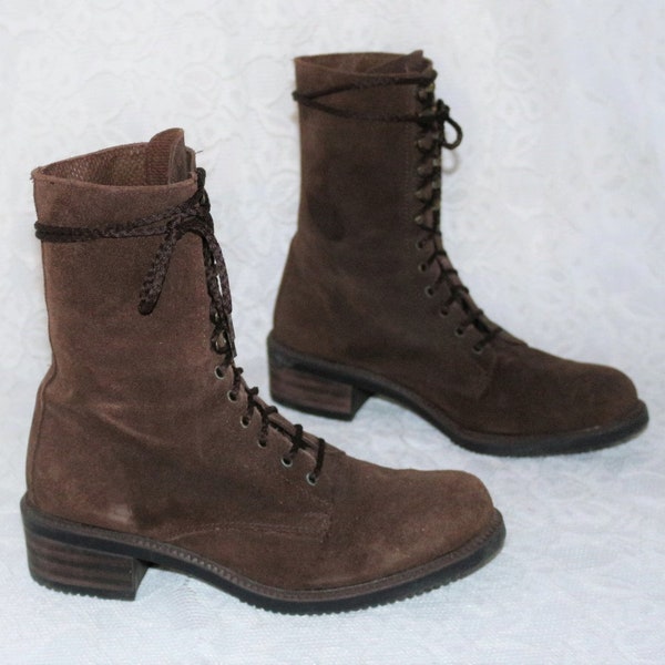 Wildleder Schnürschuhe boho Ankle Boots EU/DE Gr. 41 vielseitige Stiefeletten schmal Hippie Ösen und Haken