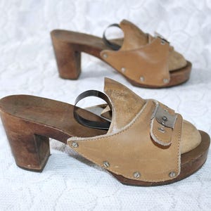 Träskor vintage träslippers EU/DE storlek 34 35 läder 2,5 cm platå 70-80-talsslippers boho träslippers