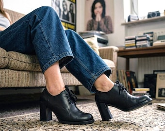 chunky Schnürschuhe EU/DE Gr. 38 Leder y2k London Style 8,5cm High Heel vintage Schuhe robust