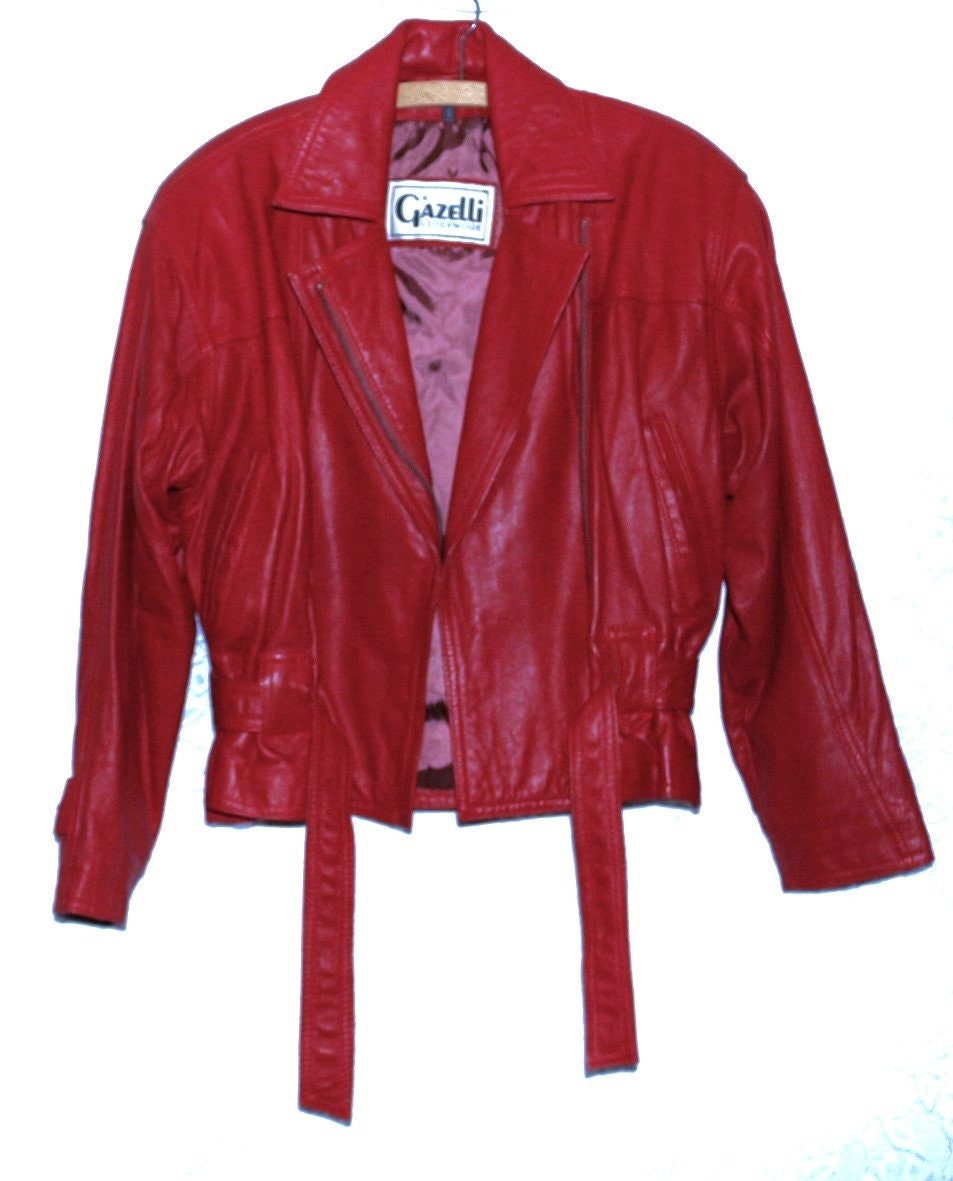 Jacket Lederjacken 80er Damen Lederjacke Patchwork Rot Echt Leder