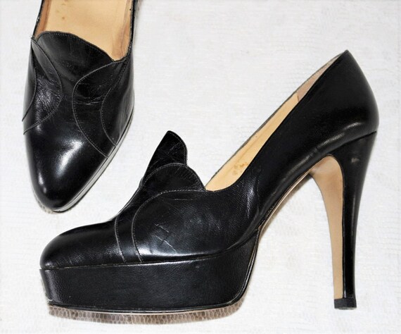 Plateau Pumps Stiletto 70s 80s Leather High Heel … - image 9