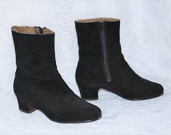 gefütterte Booties 60er 70er Wildleder Stiefelette EU/DE Gr. 39 Winterschuhe boho schwarz Ankle Boots Hippie Dorndorf