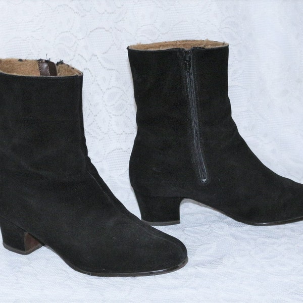 gefütterte Booties 60er 70er Wildleder Stiefelette EU/DE Gr. 39 Winterschuhe boho schwarz Ankle Boots Hippie Dorndorf