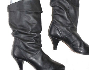 Jaren '80 slouch boots leer EU/DE maat. 38.5 39 naaldhakenvelop boho echt vintage zo goed als nieuw