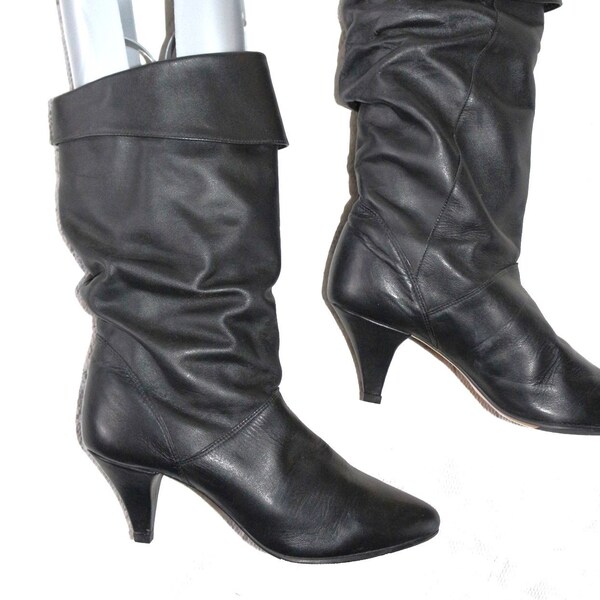 80s slouch boots leather EU/DE size. 38.5 39 stiletto heel envelope boho true vintage as good as new