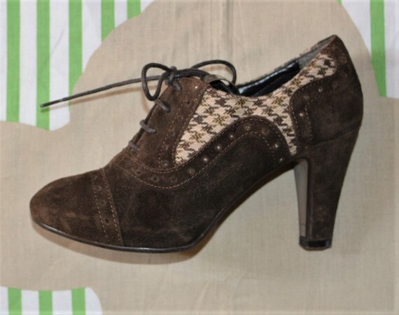 Veterschoenen Platform Leer Hoge Hak EU/DE Gr.35 36 Suède Stof - Etsy België