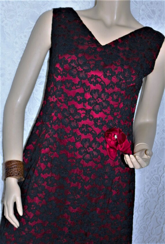 Dress 60s 70s tulle lace satin shift dress + bag … - image 9