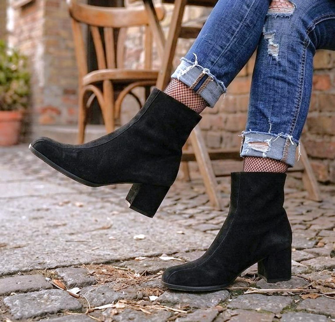 80er Stiefelette EU/DE Gr. 38 39 Wildleder schlicht vielseitig boho Vollleder, foto 3 di 5