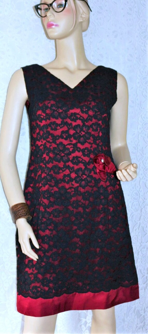 Dress 60s 70s tulle lace satin shift dress + bag … - image 6