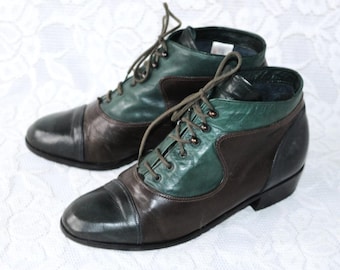 80s lace-up shoes EU/DE size 36.5 37 leather y2k dark colored Dorndorf vintage cotton lining boho low shoes