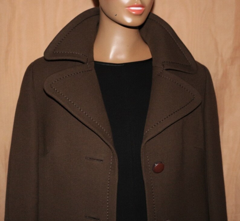 70s coat size L 40 42 wool coat with big collar TOP plain elegant hippie brown new wool