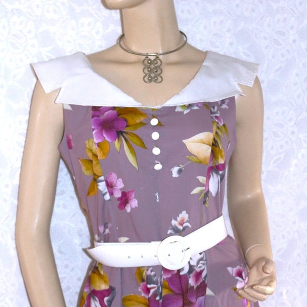 80er Kleid A-Rock vintage EU/DE Gr. S 36 38 boho Blumen verspielt Kragen Gürtel leicht und dünn