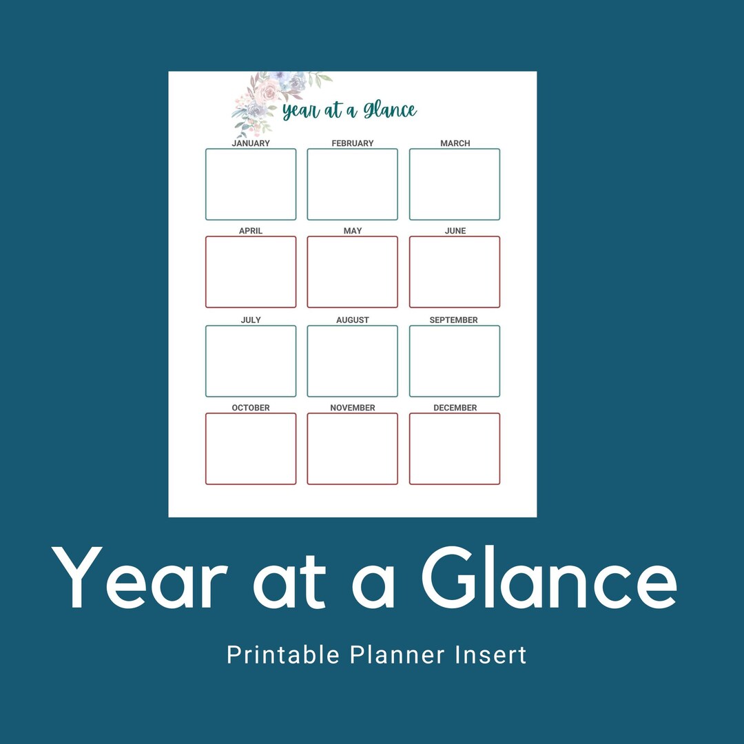 Year at a Glance Printable Planner Insert Letter Size Year at a Glance ...