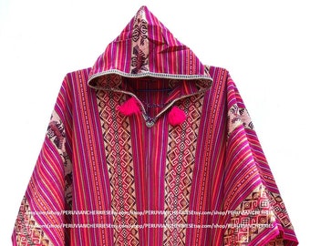 Alpaka Poncho fucshia für Männer und Frauen, Poncho Alpaka Wolle, Peru, Poncho für den Winter, Schal ethnischen, peruanische Ponchos