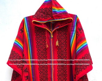 Alpaca Poncho red for men and woman, poncho alpaca wool, peru, poncho for winter, shawl ethnic, peruvian ponchos