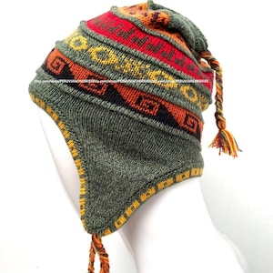 Hash Grün Unisex peruanischen Alpaka Hut Chullo mit Ohrenklappen 100% Futter weiches Fleece-Futter, Beanie Hut Alpaka Chullo Hut Peru Hut Alpaka Hut
