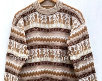 Creme New etno boho alpaca maglione unisex in lana, maglioni di lana, maglione da donna, maglione da uomo, maglione peruviano