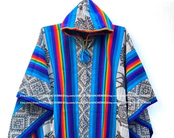 Alpaca Poncho blue for men and woman, poncho alpaca wool, peru, poncho for winter, shawl ethnic, peruvian ponchos